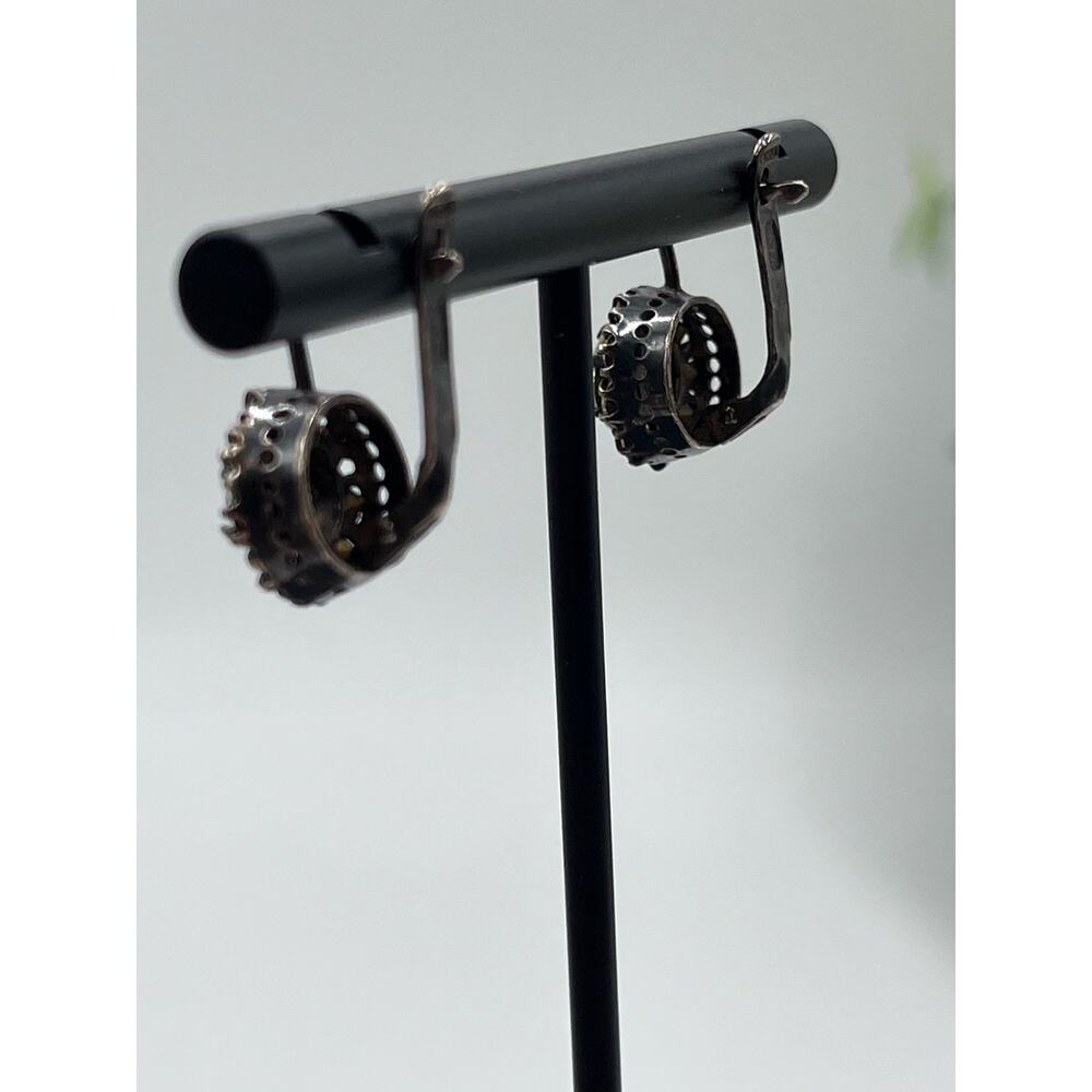 Vintage USSR Gilt 21k Gold Soviet Sterling Silver 875 Rock Crystal‎ Earrings - Picture 12 of 16